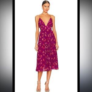 NWTs AMUR Catarina V Neck Pleated Tiered Dress in Bougainvillea Mono Floral Sz 2